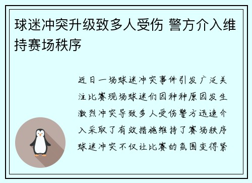 球迷冲突升级致多人受伤 警方介入维持赛场秩序